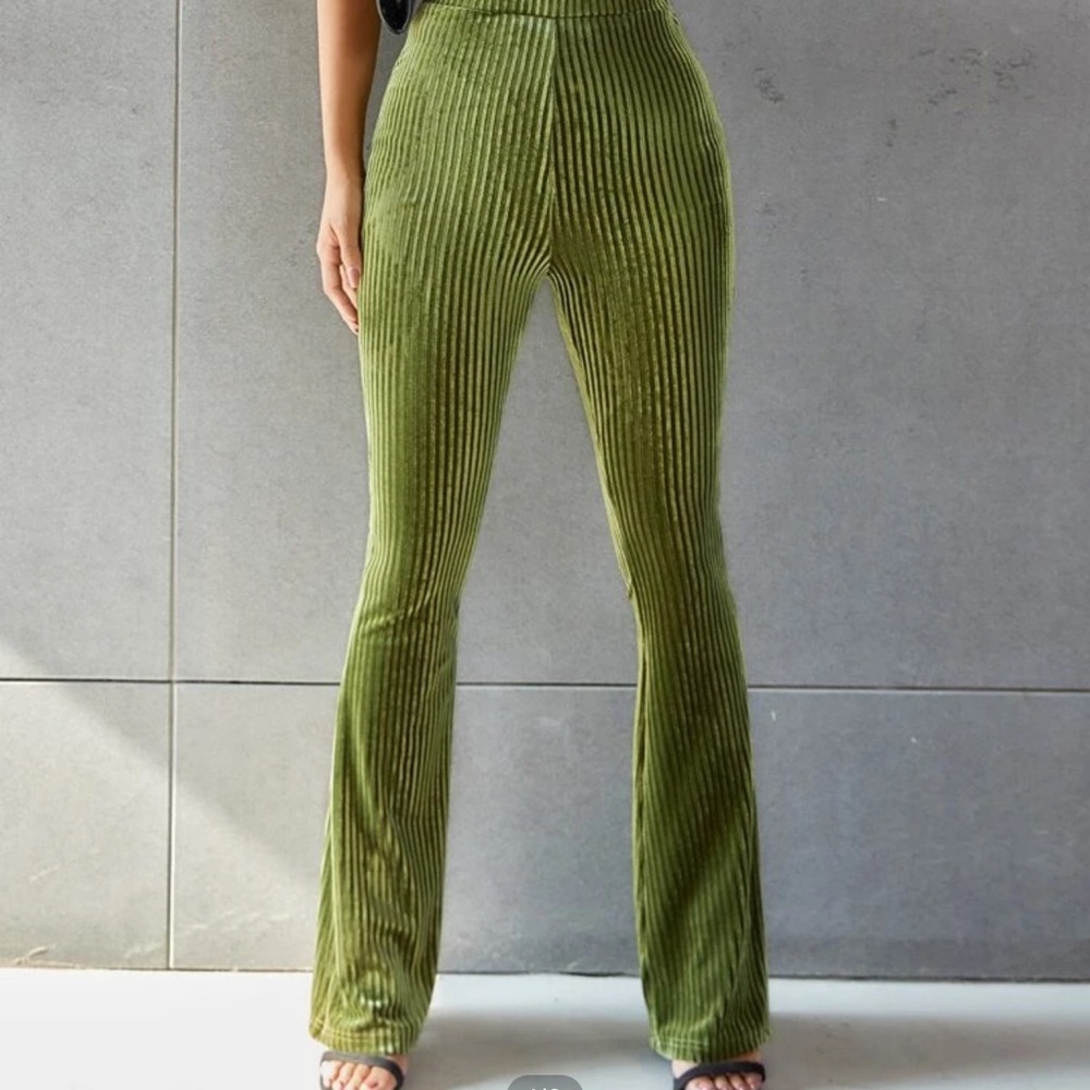 Shein Olive Velvet Flare Pants